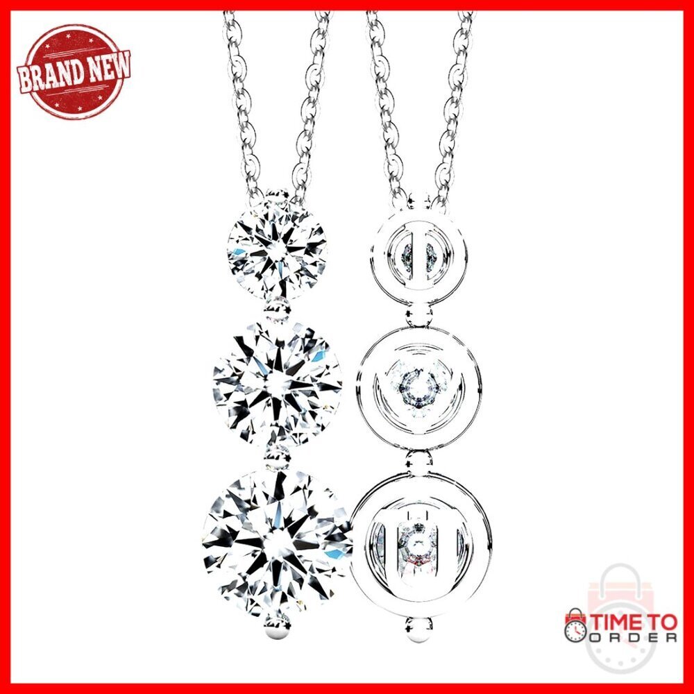 Sterling Silver Moissanite Trilogy Pendant Necklace with I Love You Engraving